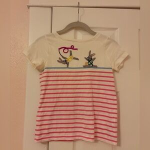 Mini Boden Girls Striped Bunny Shirt - Cream and Pink 8-9 years